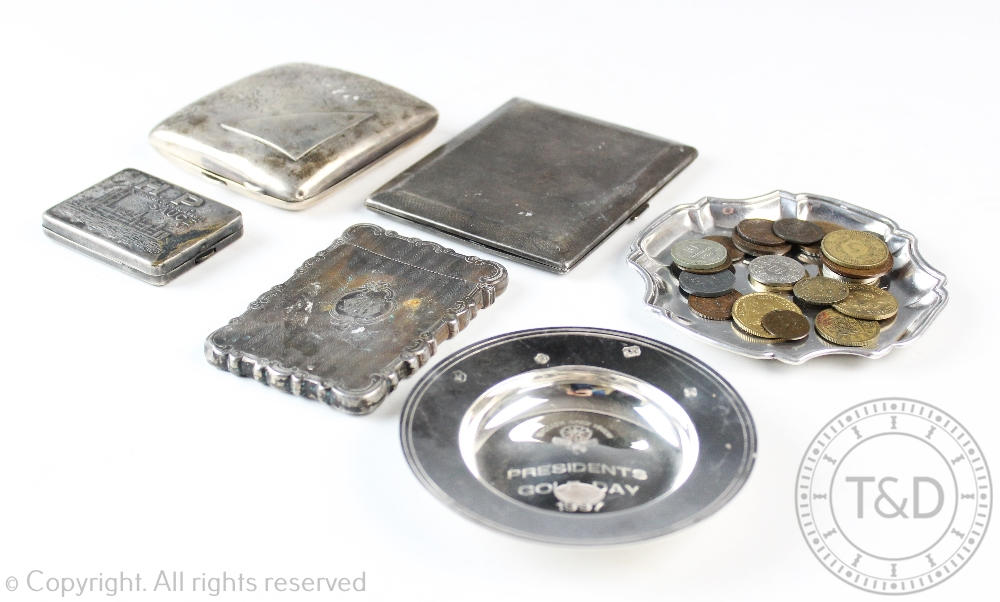 A selection of silver comprising; a George V cigarette case, William Neale Ltd, Birmingham 1928,