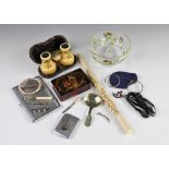 A selection of object of virtue to include a pair of Victorian R&J Beck Ivory opera glasses,