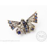 A sapphire and rose cut diamond set butterfly brooch, early 20th century,