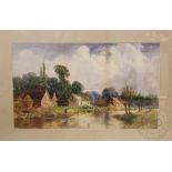 Charles T Cox (British), Watercolour on paper, Country landscape with river and village,