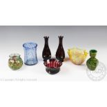 A selection of Italian and English glassware to include a purple glass three piece suit retailed by