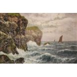 Alexander Mortimer - British b1850-?, Oil on canvas, Waved breaking along a rock shore line,