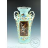 A large Austrian porcelain vase, printed with a scene of children stealing cookies from a pantry,
