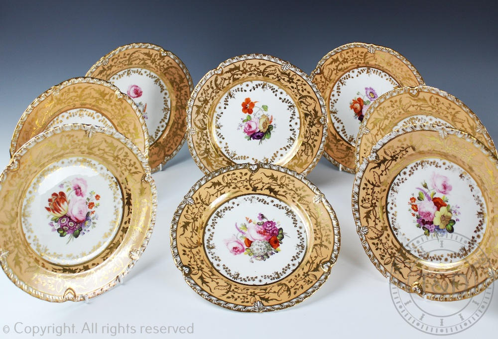 Eight 19th century English porcelain cabinet plates,