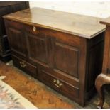 A George III oak and mahogany banded mule chest, of Lancashire type,