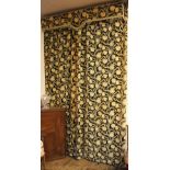 A pair of William Morris style tulip pattern curtains with a matching pelmet
