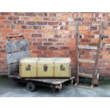 A late 19th century cast iron and pine Railway station luggage trolley, 98cm x 120cm,