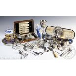 A selection of silver and plated wares, to include; cased fish servers,
