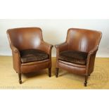 A pair of early 20th century board room tub chairs, c1910,