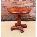 A modern Regency style walnut occasional table, with hexagonal top, on column,