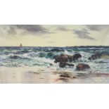 J Bradley-Scott (20th century), Oil on canvas, Crashing waves on shore line beach scene,