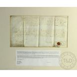 Local interest; A 17th century Kynaston of Salop deed, signed Mary Kynaston with wax seal, framed,