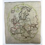 An early 19th century silk embroidered map of Europe, embroidered on linen,