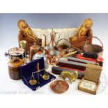 A collection of Eastern and other objects including copper wares and carved wood items to include