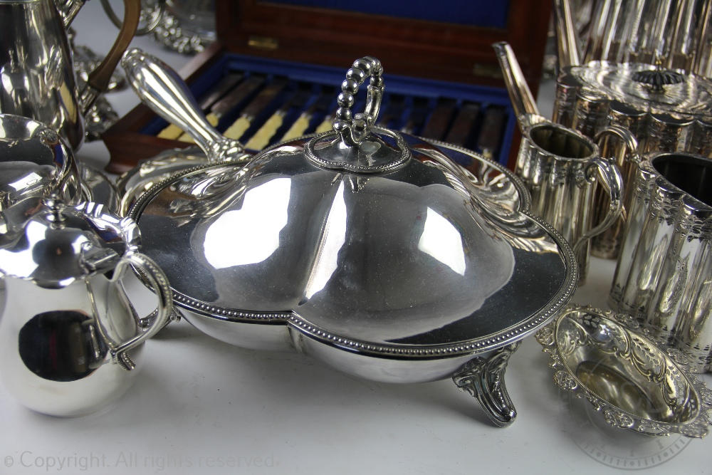 A large selection of silver plated wares to include a pair of twin branch candelabrum, - Image 3 of 4