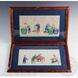 Chinese School (19th century), Pair of gouache on pith paper, Silk workers, 17cm x 30cm,