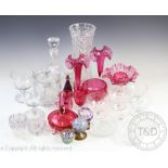 A collection of glassware to include two millefiori Strathearn paperweight door knobs,