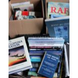 Three boxes containing a quantity of modern reference works and further books relating to RAF and