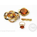 A Victorian Scottish agate and citrine set brooch, all set in yellow metal, unmarked, 6.