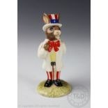 A Royal Doulton Bunnykins Uncle Sam DB50, white waistcoat, 12cm high,