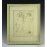 Peter Kuhfeld (b1952), Pencil sketch, Two ladies seated, Signed and dated 80, 25cm x 20cm,