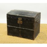 A 19th century dome top trunk wooden bound travelling chest or trunk,
