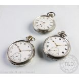 Three silver cased, open face pocket watches, to include; a Limit Swiss pocket watch,