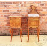 Two French 18th century style walnut bedside cabinets,