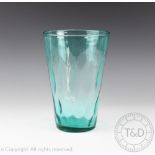 A large turquoise ground studio glass vase, of flared cylindrical form and with moulded body,