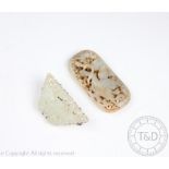 A Chinese carved jade buckle, designed as a moth in flight, all set in white metal stamped 'Silver',