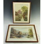 W R Burrows (British), Two watercolours, 'Dovedale' and 'Fountain Abbey', Each signed,