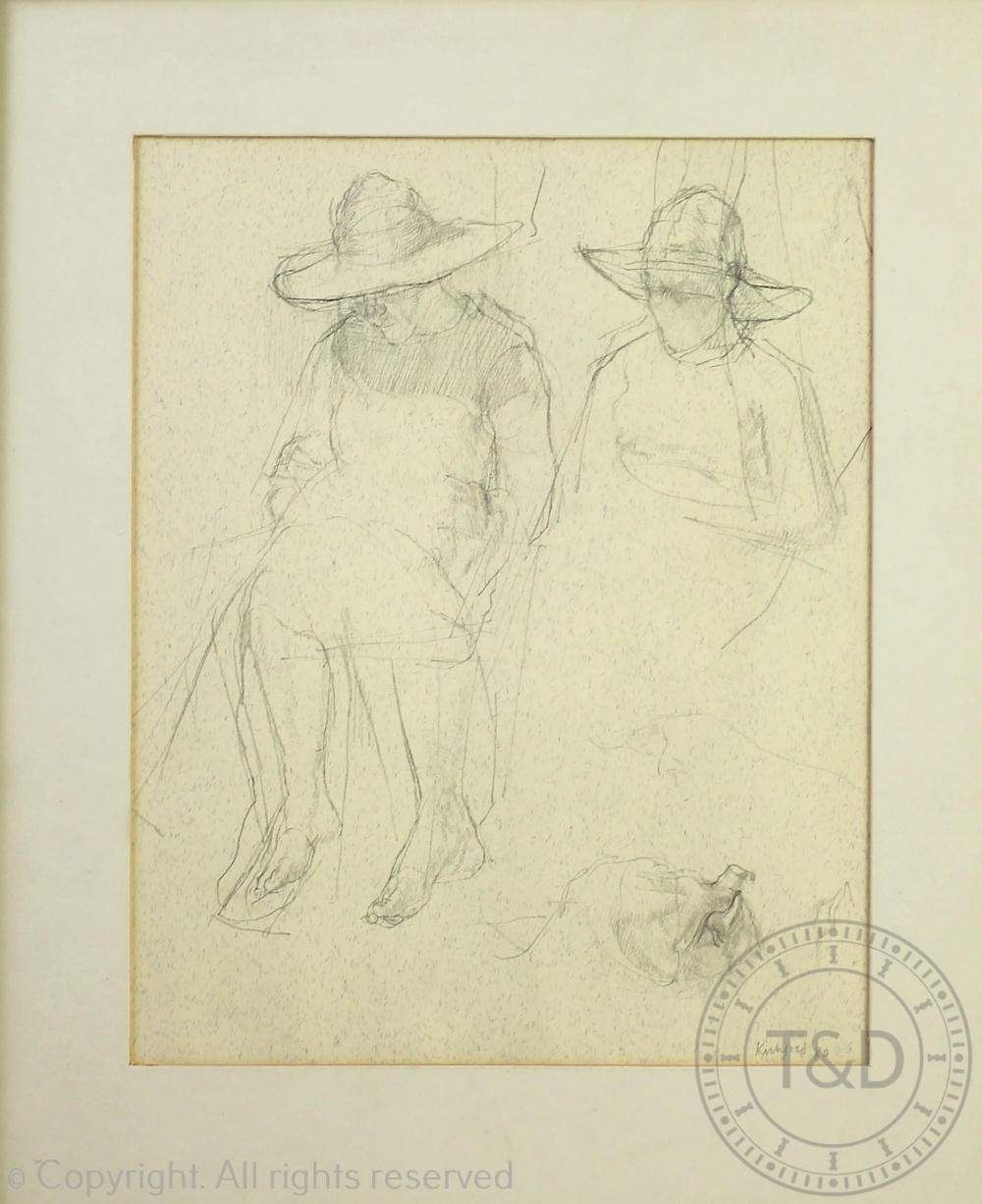 Peter Kuhfeld (b1952), Pencil sketch, Two ladies seated, Signed and dated 80, 25cm x 20cm, - Image 2 of 3
