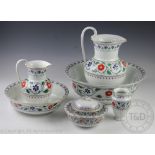 An Adderley's Ltd wash jug and basin set, 'manufactured for Harrod's Ltd, Brompton Rd', RD No594970,