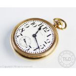 A 'Waltham Riverside Maximus' open face pocket watch, the gold plated case with white enamel dial,