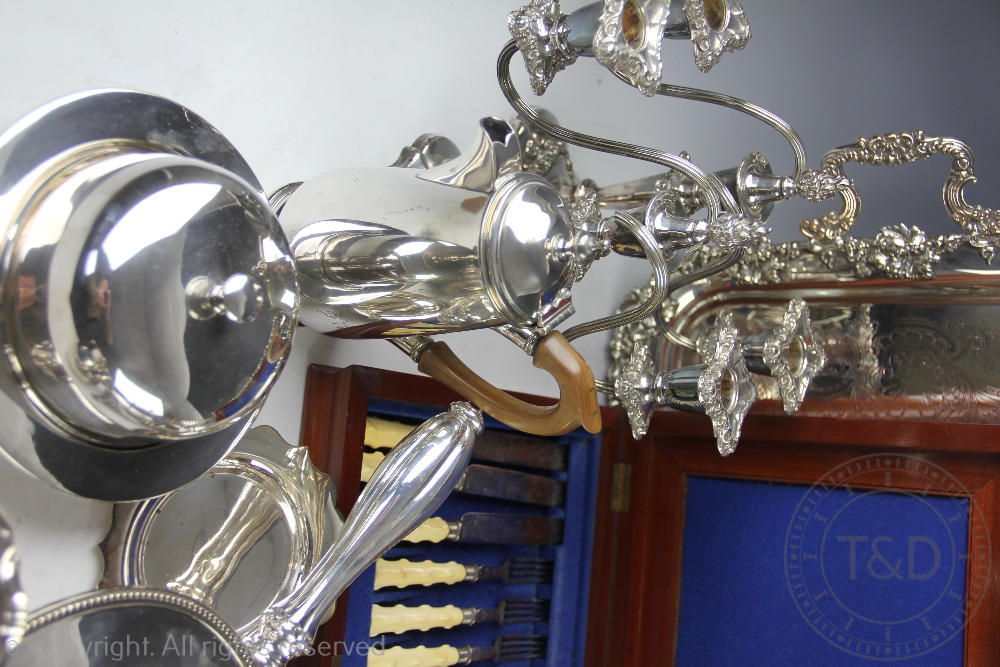 A large selection of silver plated wares to include a pair of twin branch candelabrum, - Image 4 of 4