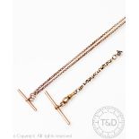 A 9ct gold albert chain, designed as a double fine belcher chain with attached T bar and swivel,