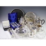 A selection of assorted silver plated wares to include; a two handled biscuit barrel and cover,