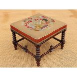 A Victorian square top stained walnut stool,