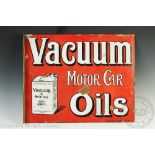 A Vintage vitreous enamel Vacuum double sided advertising sign, 'Vacuum Motor car oils', 50.