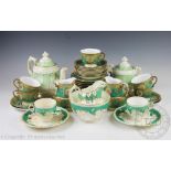 A Tuscan Fine China green and florally decorated part tea service with Meito green and gilt