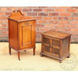 An Edwardian mahogany and satinwood coal purdonium, on four tapered legs and castors,