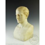After Antonio Canova - a carved alabaster bust of Napoleon, 19th century, bears a signature verso,