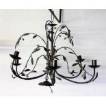 A pair of modern painted metal six branch foliate ceiling lights,