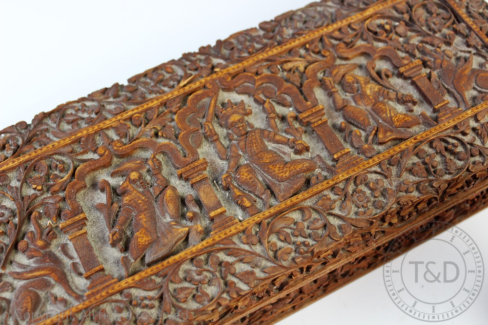 An Indian carved wood glove box, - Image 2 of 4