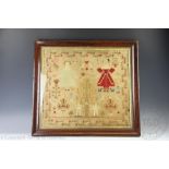 A Victorian needlework sampler by Sarah Bradley aged 20 and dated 1846,