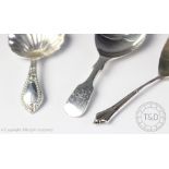Three silver caddy spoons, Robert Stebbings, London 1912, Albany pattern, Walker & Hall,