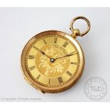 A ladies 18K fob watch, the gilt decorative dial named 'A Robert-Stauffer & Fils, Chaux-De-Fonds',