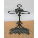 A Coalbrookdale style cast iron stick stand, with vine leaf detailing,