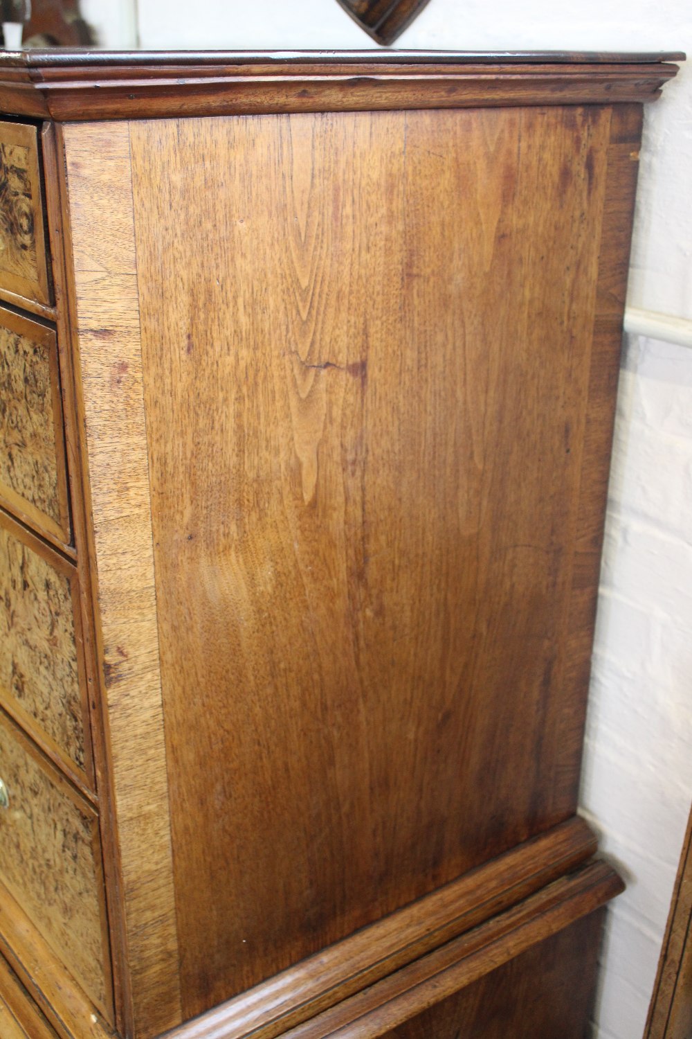 An 18th century style walnut and burr walnut chest on stand, incorporating some earlier timbers, - Image 7 of 16