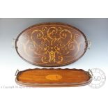 An Edwardian inlaid mahogany oval serving tray, with brass handles, 67cm,